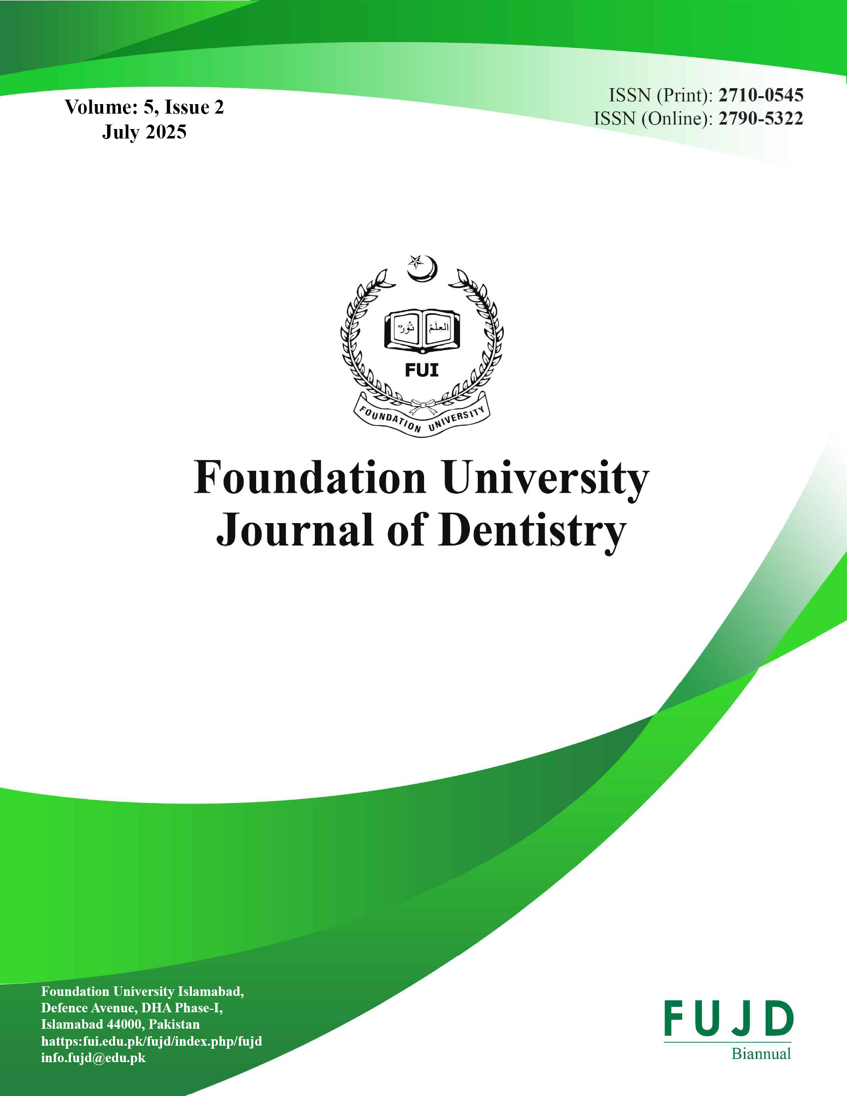 					View Vol. 5 No. 2 (2025): Foundation University Journal of Dentistry, Vol 5, No. 2
				