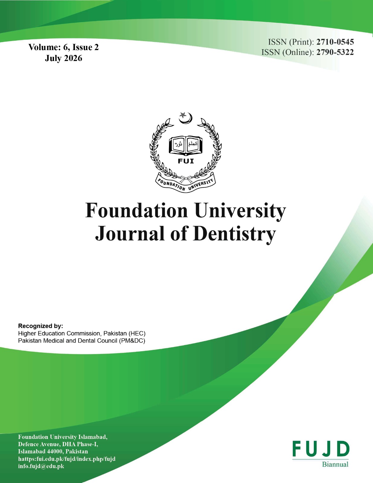 					View Vol. 6 No. 2 (2026): Foundation University Journal of Dentistry
				